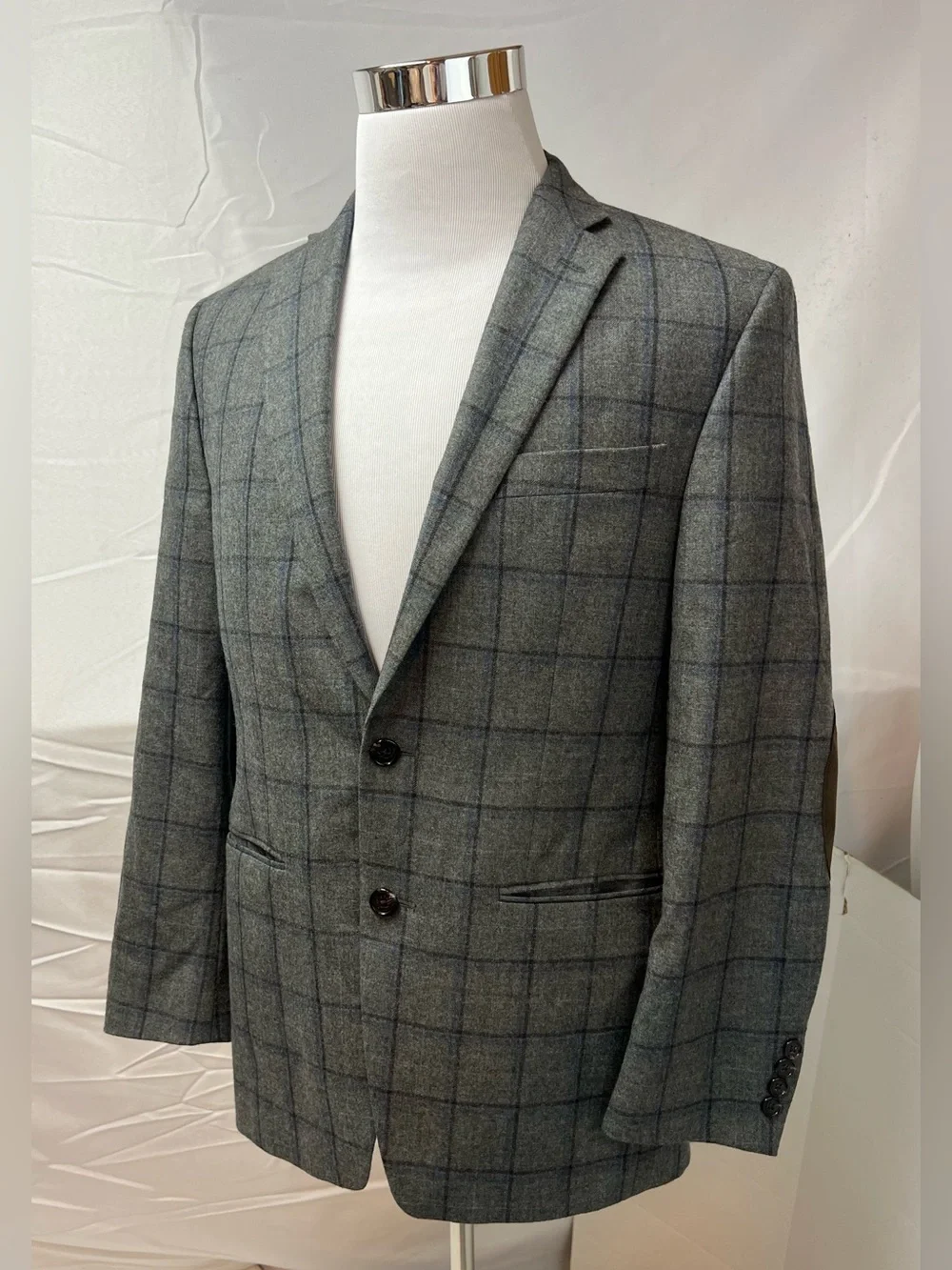 Ralph Lauren Men's 38R Gray Plaid Brown Elbow Patches Wool Blazer Jacket Coat
